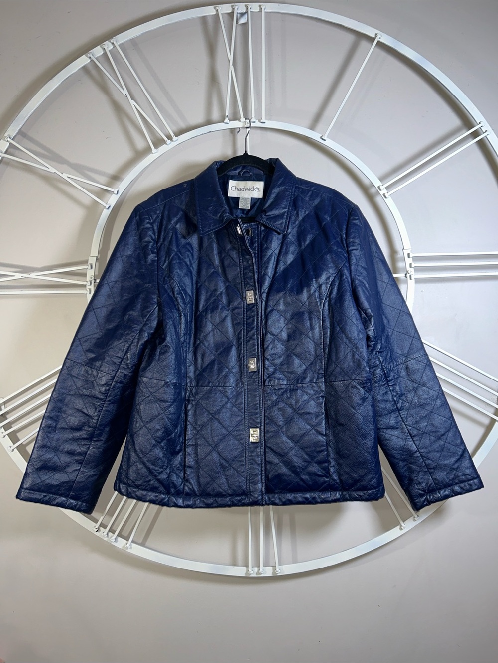 Vintage 1990s Chadwick’s Navy Blue Quilted Genuine Leather Jacket